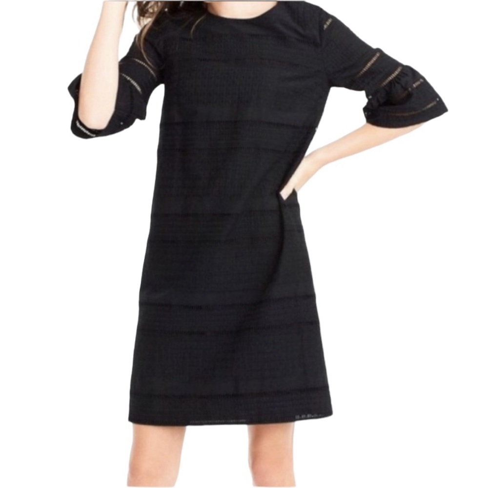 J. Crew Black Cotton Eyelet Shift Dress with Bell Sleeves 6